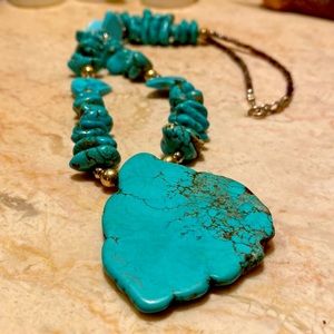Genuine, flat Turquoise necklace with lobster claw clasp. Heavy gem.